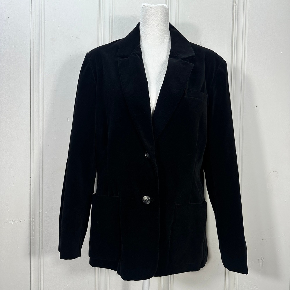 Vintage 70s Sears Fashion Place Black Velvet Blazer Cotton Jacket VTG Size 10